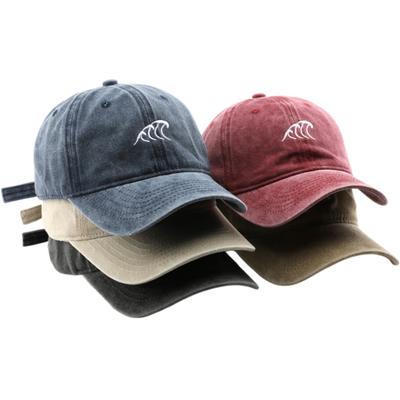 Vintage Gewaschene Wellenstickerei Baseballkappe Verstellbar Unisex Baumwolle Dad Hat, Atmungsaktiv Sommer Sonnenhut für Herren Damen Streetwear
