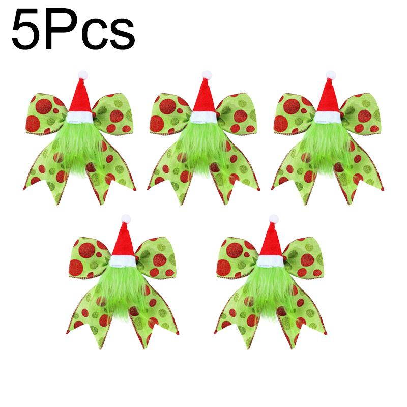 5/10Pcs Plush Foliage Wreaths Christmas for Xmas Tree Party Ornaments Santathemed Decor Glitter Dot Ribbons with Santa Hat