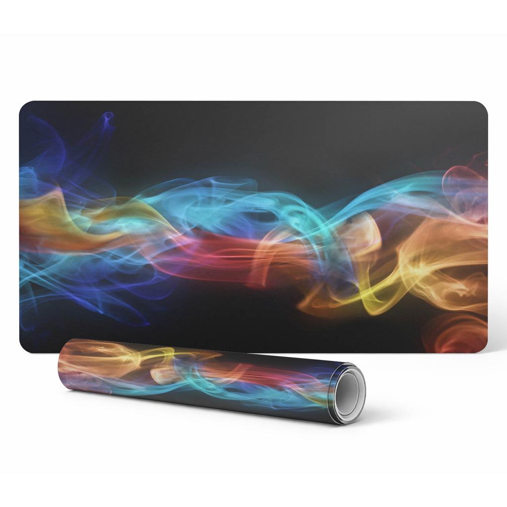 Modern Desk Mat for Remote Work Colorful Smoke Waves 90x45 Cm
