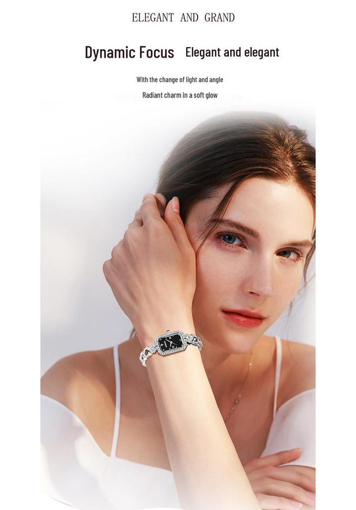 Mokga Women's Exquisite Rectangular Copper Bracelet Watch with Inlaid Diamond & Mother-of-Pearl, Waterproof Sunray Quartz Design.