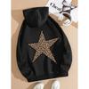 European & American Women's Fashion Leopard Star Print Hooded Sweatshirt - Loose Fit, Drop Shoulder Sleeves