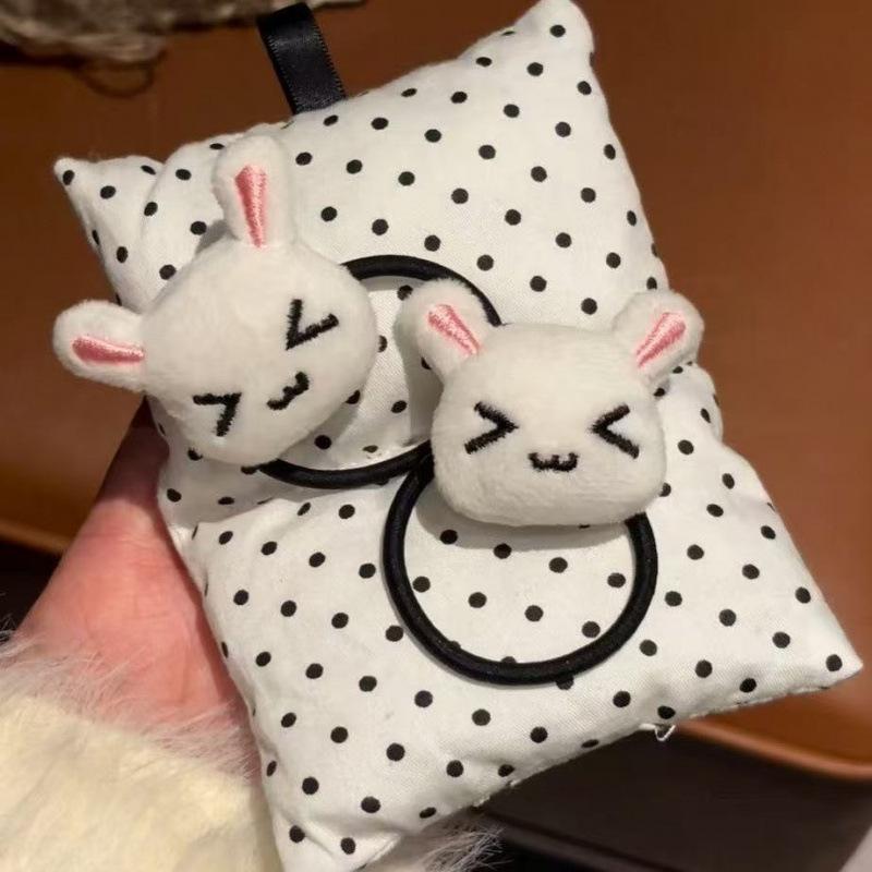 1/2Pcs Cute Plush Strawberry Bunny Hair Tie Hairband For Lolita Girls Cartoon Rabbit Ponytail Hair Rope Sweet Hair Accessories