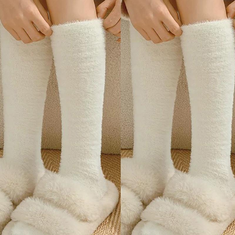 2025 new Women's Mink Fur Socks Knee High Calf Socks Plush Long Tube Sock Winter Thick Warm Long Sock Sleep Socks