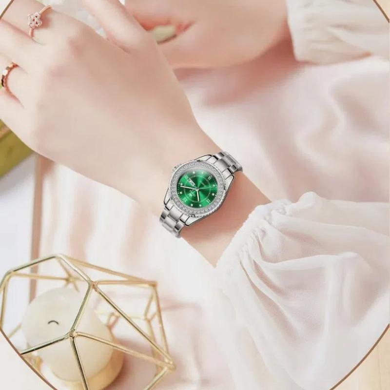 OLEVS Dámské hodinky Módní elegantní originální křemenné náramkové hodinky pro mladé dívky, ciferník s kamínky, datum, den v týdnu, vodotěsné, luminiscenční