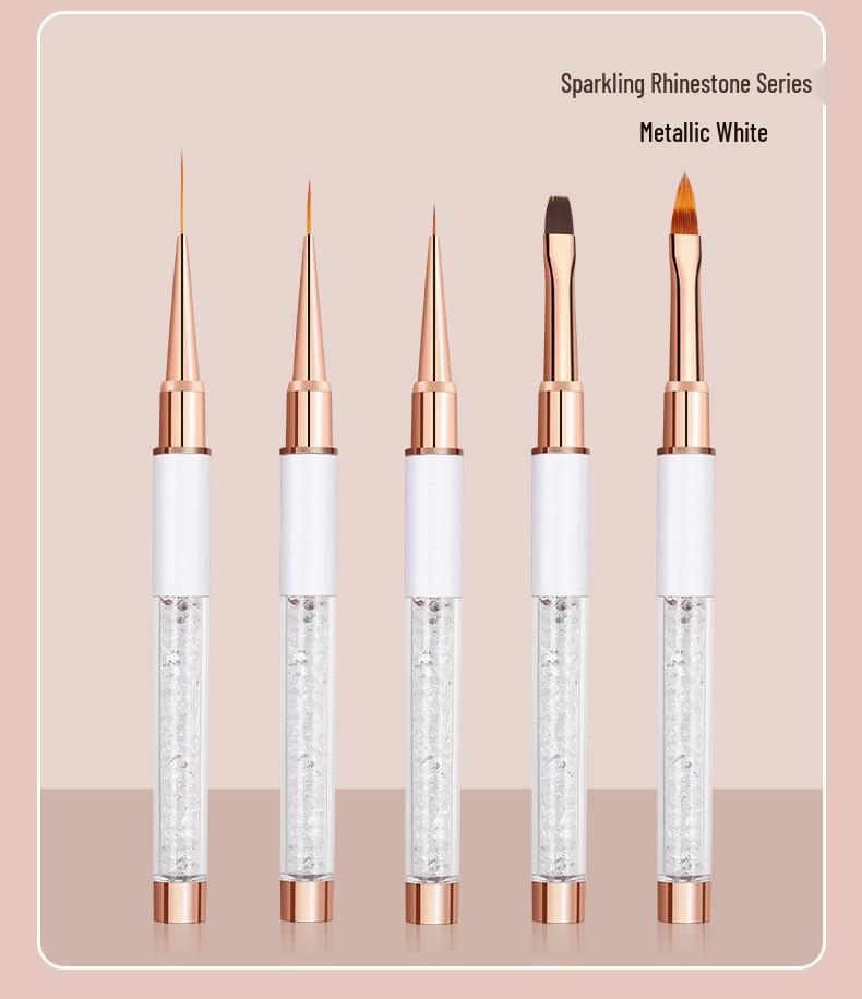 Top-Selling White Handle Rose Gold Ferrule Nail Art Brush with Daisy Phototherapy Carving Tip