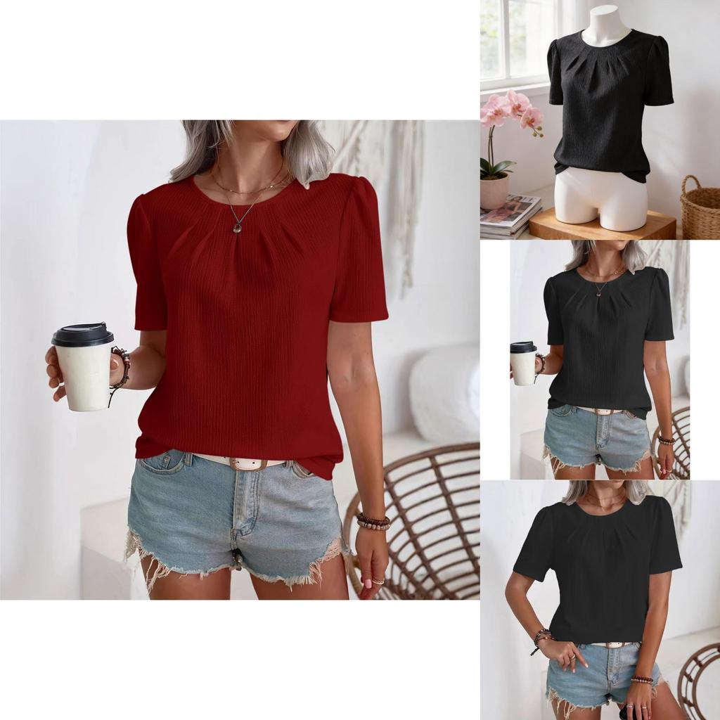 Casual Womens T Shirt With Pleated Design And Polyester Fabric For Daily Wear