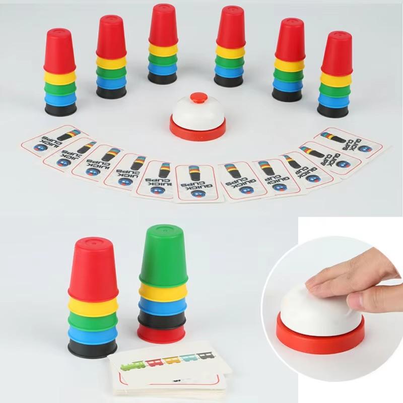 Montessori Colorful Stacking Cup Game With Cards Kids Educational Intellectual Enlightenment Color Cognition Logic Training Toy