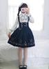 Lolita Long Sleeve Blouse High Waist Skirt Ribbon Tie Sailor Collar Claroli Costume Photo Shoot Cosplay Navy 4 Piece Set [Lady Lazy] (S)