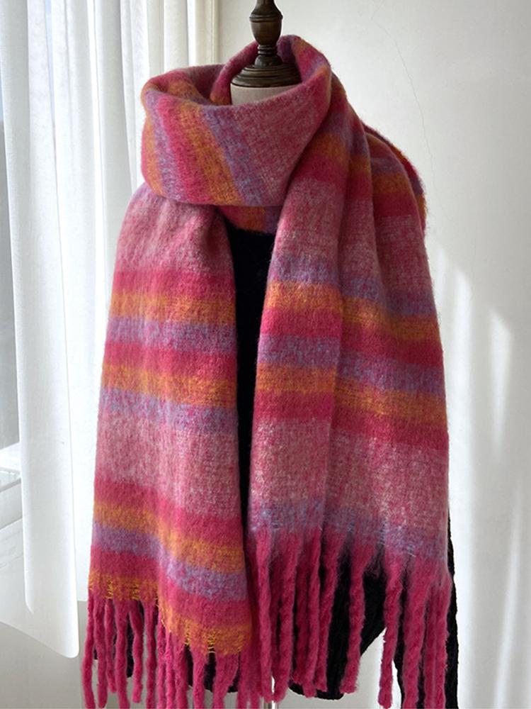 Women Winter Knit Scarf Headscarf Ladies Men Preppy Striped Tassel Warm Scarve Pashmina Mujer Male Foulard Thick Wrap Shawl New