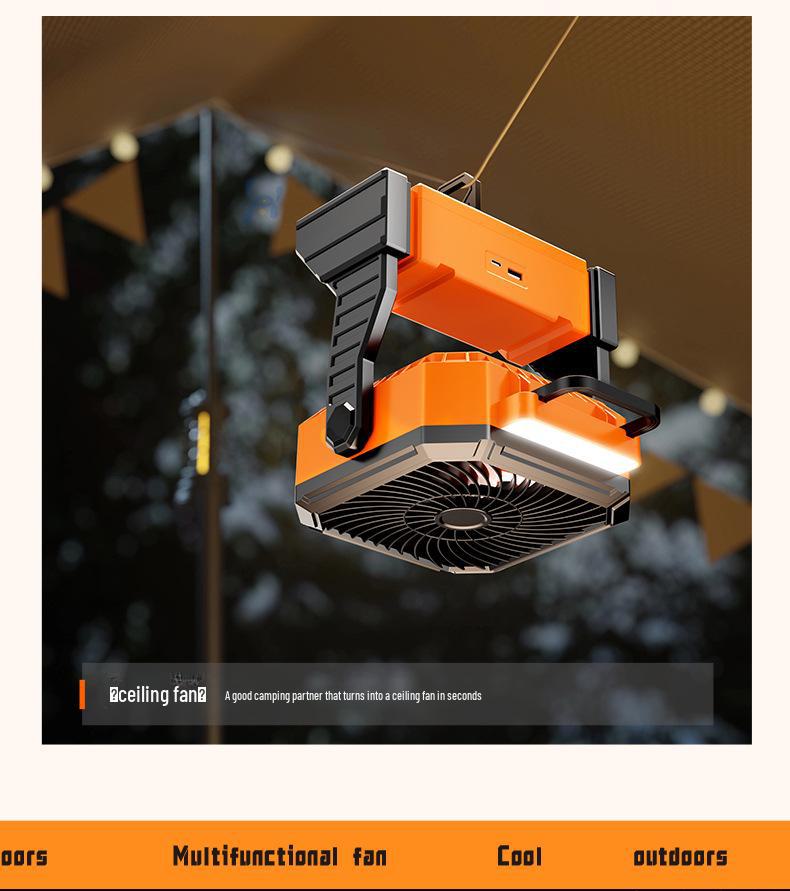 USB Rechargeable Portable Desktop Outdoor Fan with Strong Wind, Remote Control, Lighting, and Oscillating Head for Camping