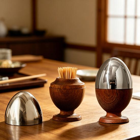 Stainless Steel Wooden Toothpick Holder Dustproof Toothpick Dispenser Box Home Office Restaurant Desktop Toothpick Organizer Container