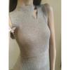 Elegant Knit Midi Dress With High Waist Pleats Slim Fit Sleeveless Round Neck Women Office Chic 2025