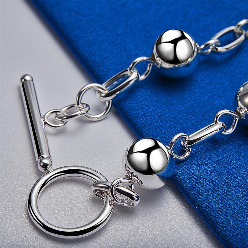 925 sterling silver 8-inch smooth bead bracelet, fashionable women's wedding party jewelry accessories