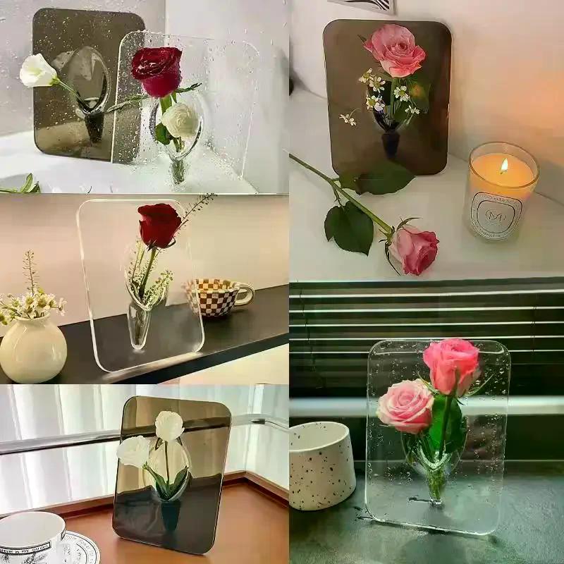 Frame Flower Vase - Clear Acrylic Vase For Flowers, Modern Art Vases For Home Decor, Decorative Vases For Desktops Bookshelf