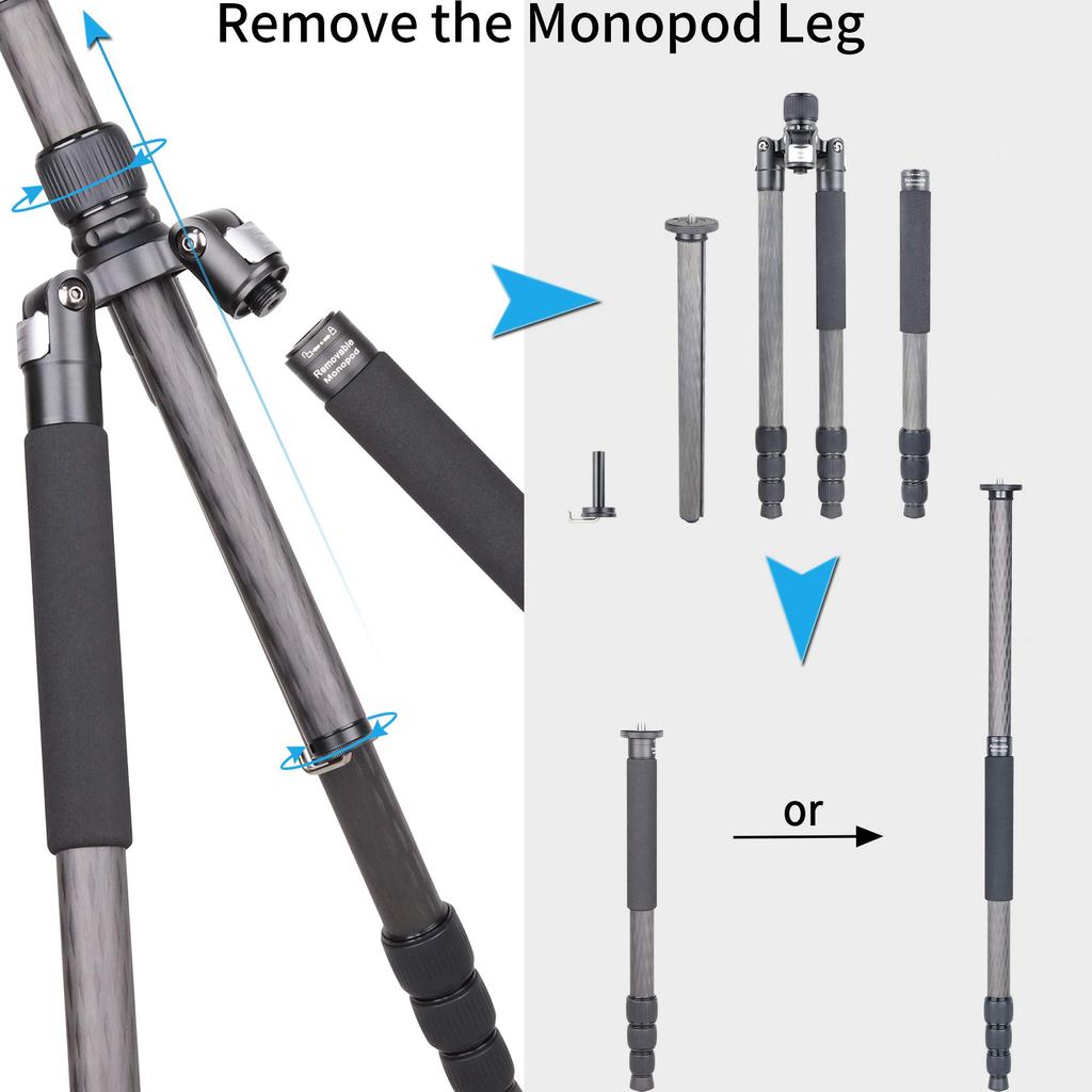 INNOREL RT75C Carbon Tripod 165CM Travel Tripod Professional Grade Nut Lock Elevator Load Capacity 20KG Leg Adjustable Monopod Pipe Diameter 29mm