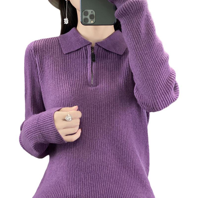 Women's Long-Sleeve Knitted Sweater with Lapel Collar for Autumn 2023 - Ideal Base Layer for Spring and Autumn