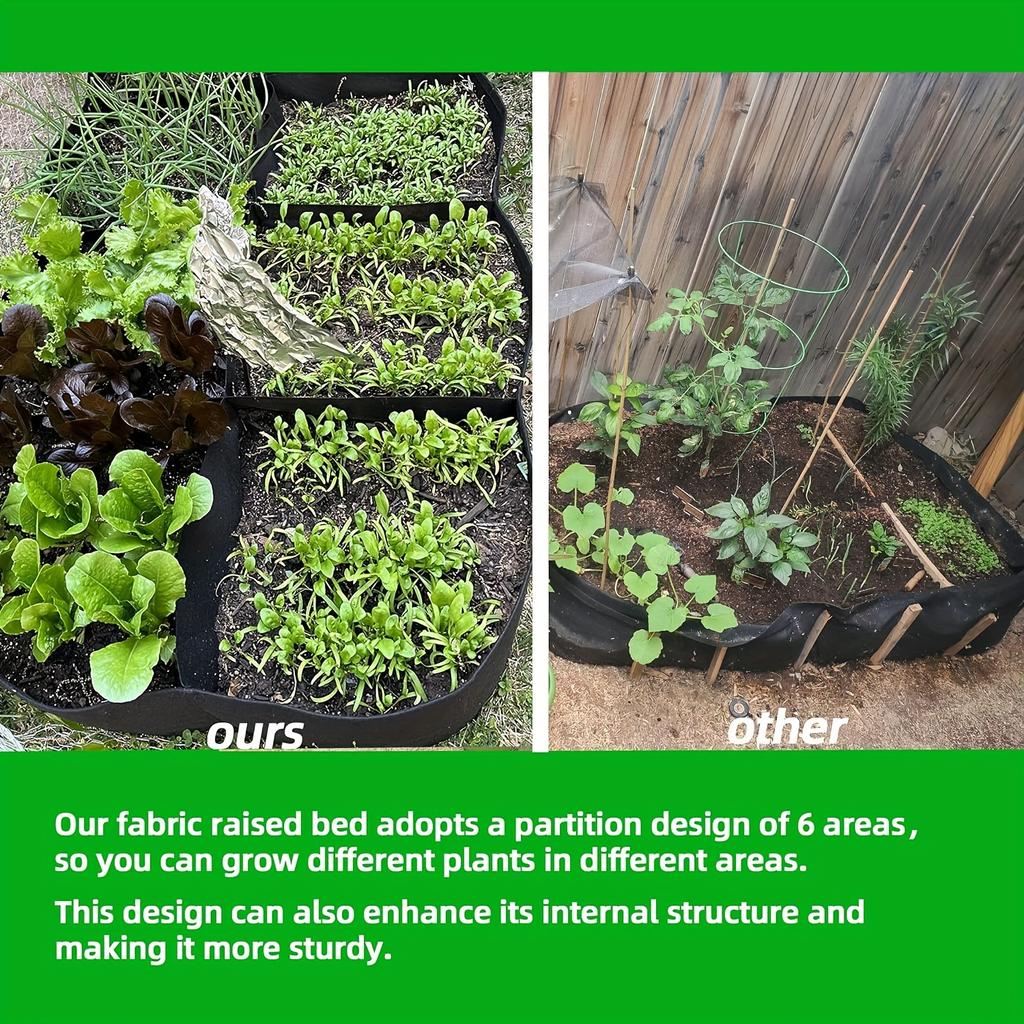 1 Pack Garden Bed, 128 Gallon 6 Grids Plant Grow Bags, Breathable Planter Raised Beds For Growing Vegetables Potatoes Flowers