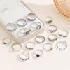 Exaggerated Butterfly Heart & Cross 17-Piece Ring Set with Retro Design