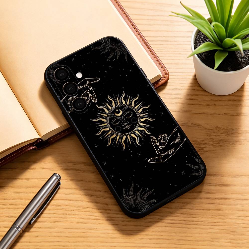 Sun M-moons Stars Signs Phone Case For Samsung Galaxy A73,A72,A71,A70,A53,A52,A51,Others Soft Black Cover