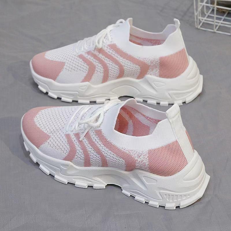 Spring/Summer Women's Fly Weaving Mesh Sports Shoes Thick Soled Lightweight Casual Shoes Running Shoes Student Shoes