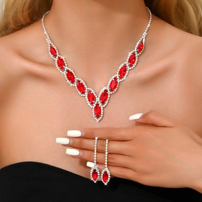 Dress Necklace Set High-End Crystal Colored Collarbone Chain Earrings Two-Piece Set