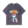 275 GSM Washed T-shirts 100% Cotton Pokemon V2 Ash Print Unisex Heavy Cotton T Shirt