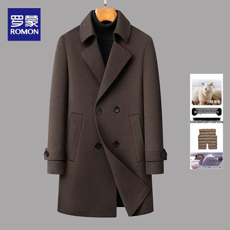 

ROMON Men s 100% Wool Double-breasted Overcoat with Detachable Goose Down Liner XL