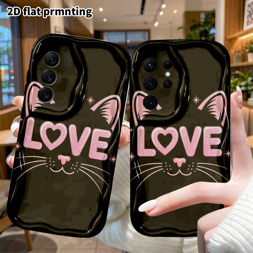 Phone Case: 2D Flat Samsung Galaxy A34 A35 S20 S22 S21 FE Plus Ultra Protective Case, Heart Black Cat, Christmas Halloween Holiday Gift