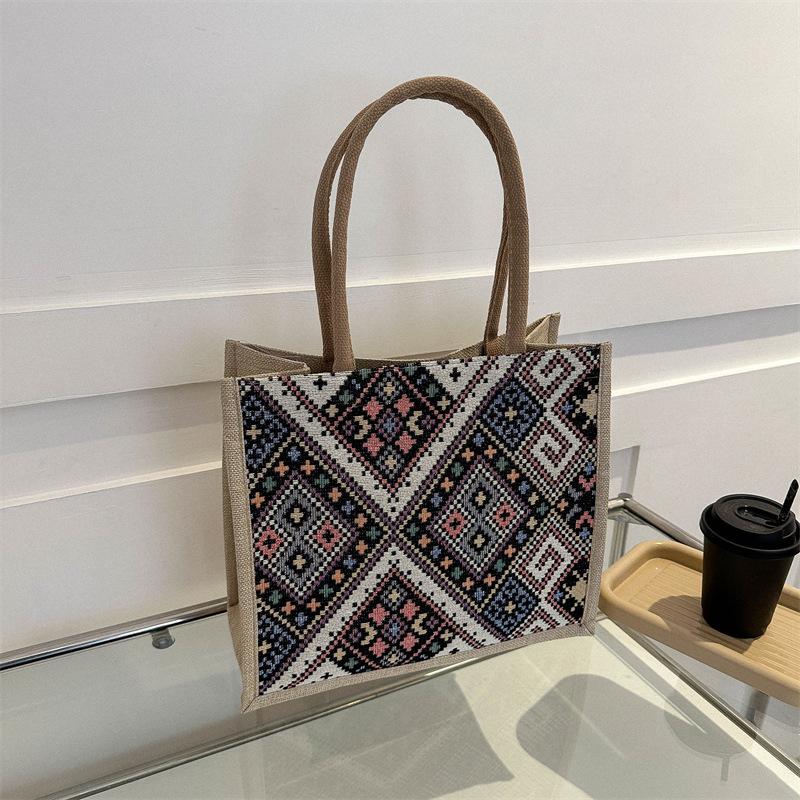 High School Student Class Bag Women 2025 New Ethnic Style Canvas Large-capacity Bag Fashionable Shoulder Casual Tote Bag