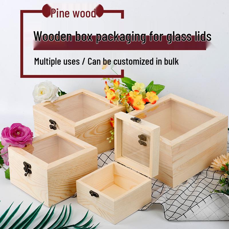 Transparent Glass Lid Preserved Flower Gift Box - Wooden Festival Packaging & Marriage Certificate Holder