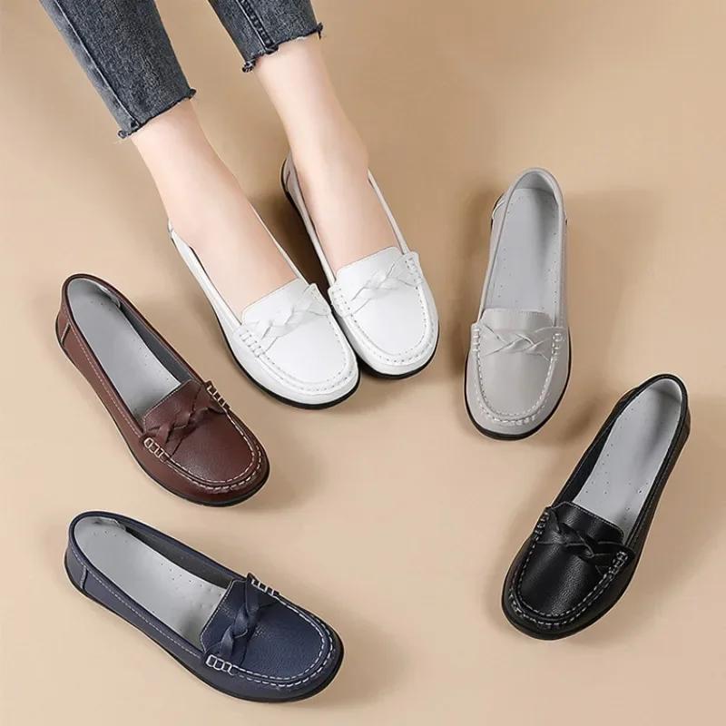 Fashion 2025 Spring Autumn Women's Shoes New Fashion Nurse Shoes Casual Flat Comfort Anti Slip Lightweight Bulltendon Bottom Flat Shoes