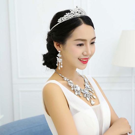 2Pcs/Set Shiny Full Rhinestone Tassel Bridal Statement Bib Necklace Earrings