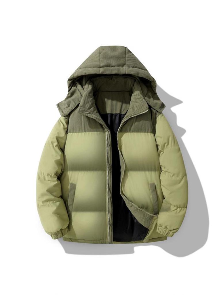 Men's Winter Corduroy Color Block Jacket - Loose Fit, Cotton-Padded Coat (Foreign Sizes)