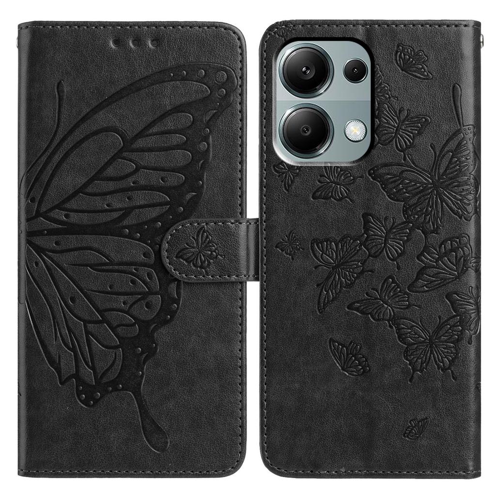 Brieftaschen-Ständer-Hülle für Xiaomi Redmi Note 13 Pro 4G/14S 4G/Poco M6 Pro 4G PU-Leder-Klapphülle mit Schmetterlingsaufdruck und Trageriemen