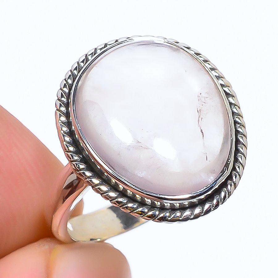 

Natural Rose Quartz Gemstone Handmade 925 Solid Sterling Silver Ring S.6.5 Q1P11