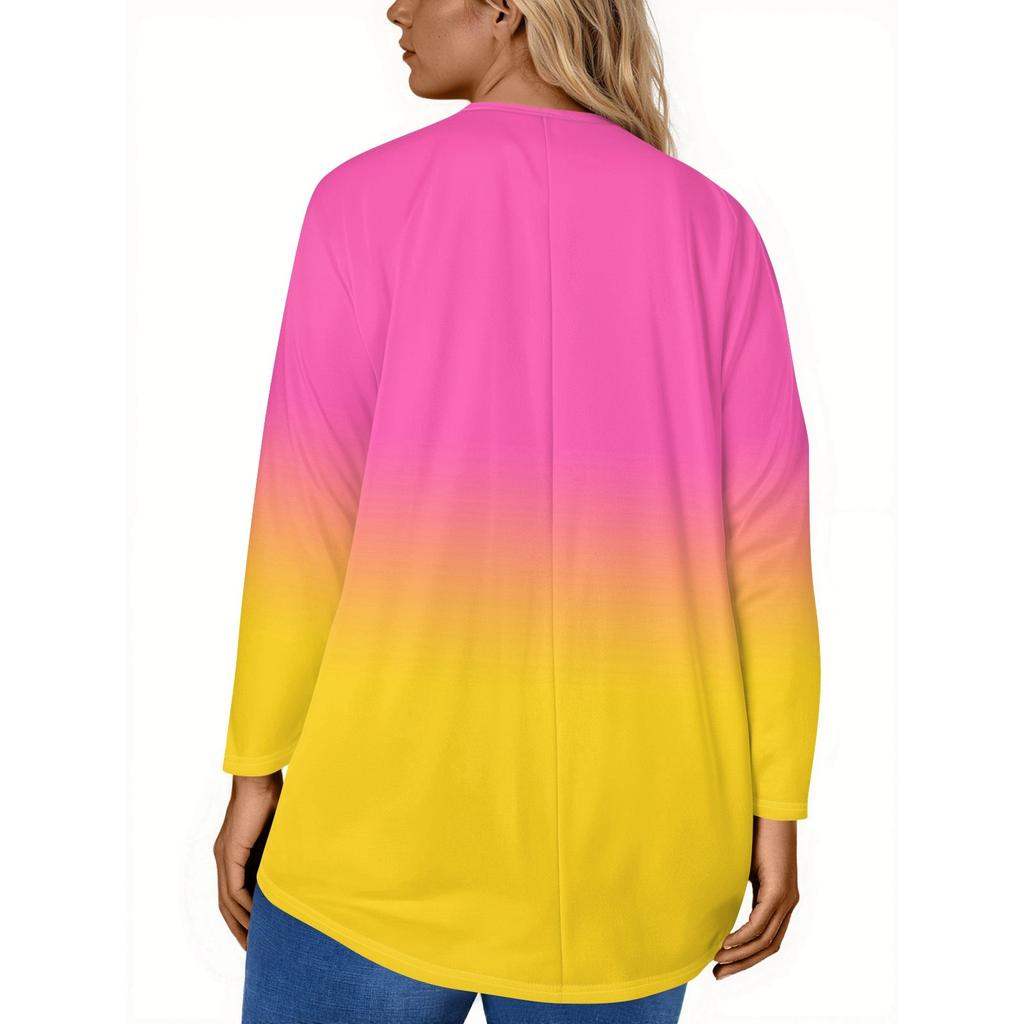 Women's Fashion Large Size Round Neck Long Sleeve Casual Print Loose Pullover Top