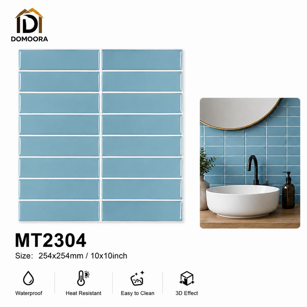 Waterproof Resin Mosaic Subway Wall Tile Peel Stick Glossy Self Adhesive Sheets for Rental House Upgrade Decor