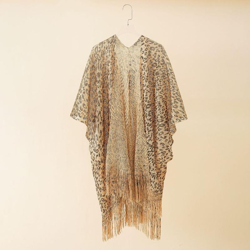 Meier Leopard print outerwear cover-up zebra tassel beach shawl 80-100cm золотой