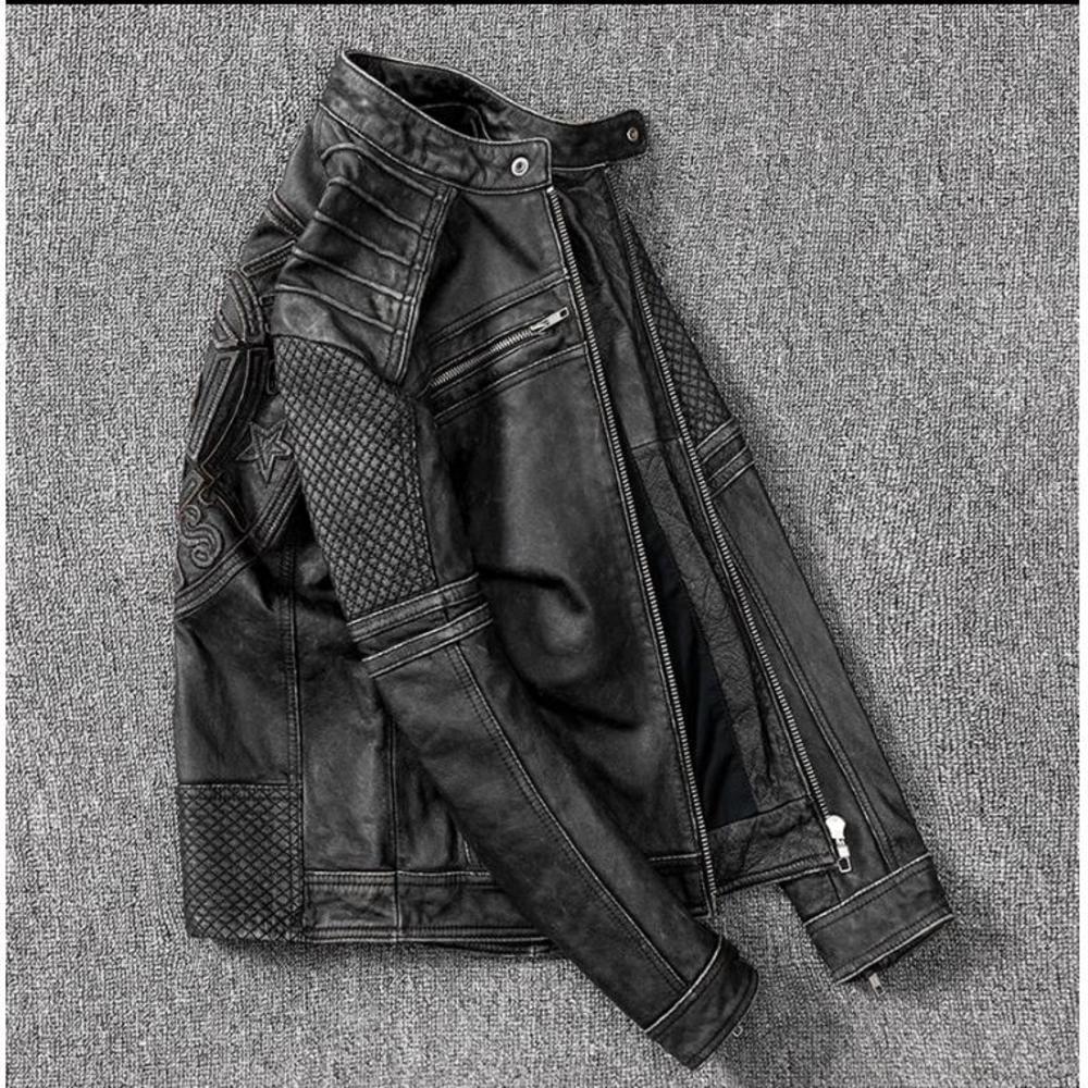 Motor Rider Real Jacket,Mens Vintage Leather Coat.slim Fit Natural Cowhide Clothes