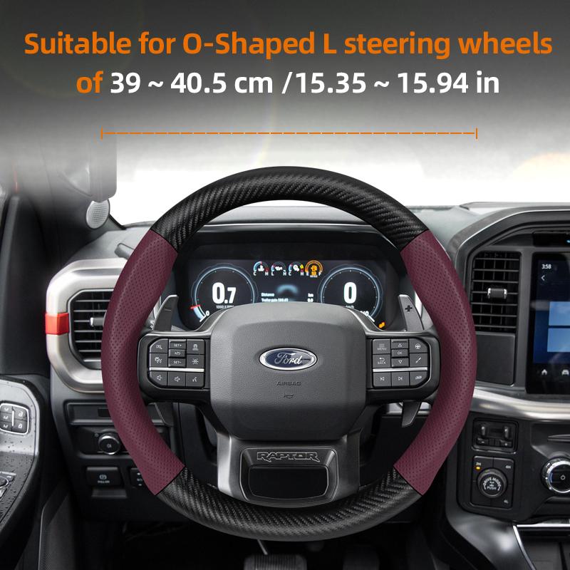 fypaj3 Suitable for Ford Breathable Holes Leather Matte Carbon Fiber Texture Steering Wheel Cover Suitable for Focus Mk2 Mk3 Fiesta Mk7 Transit Custom
