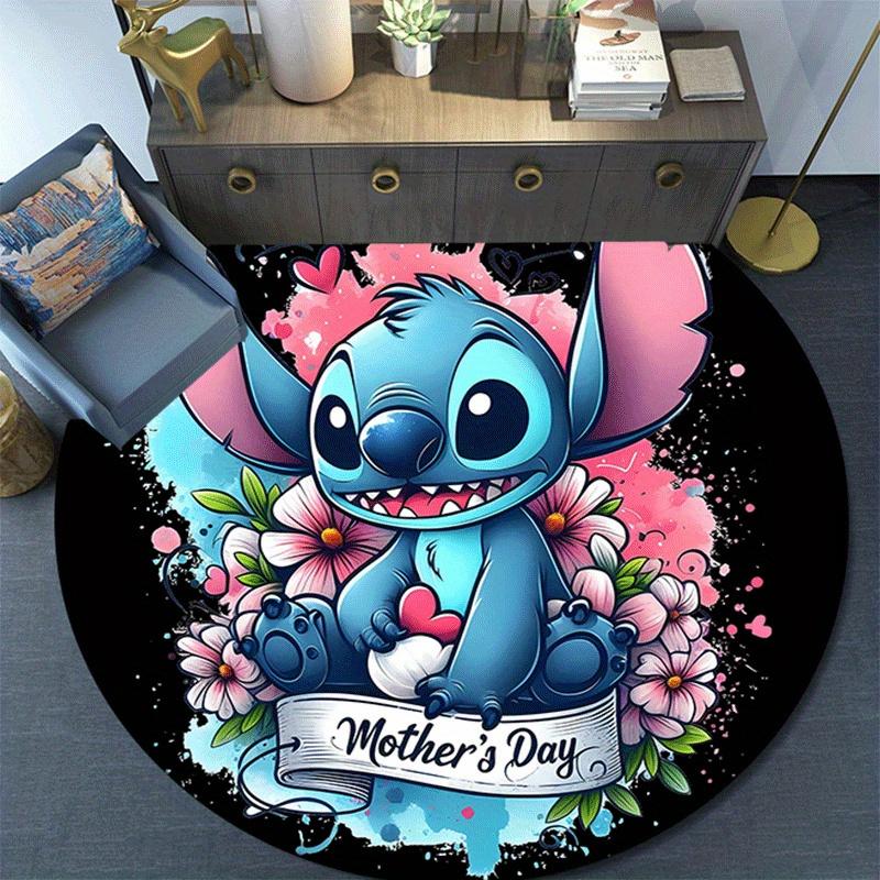 1pc Cute Stitch Round Area Rug,Non Slip,Machine Washable Polyester Carpet for Living Room,Bedroom Decor