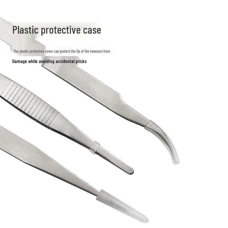 1.5MM Stainless Steel Tweezer Set: Straight, Curved, Sanded Tips in PVC Packaging