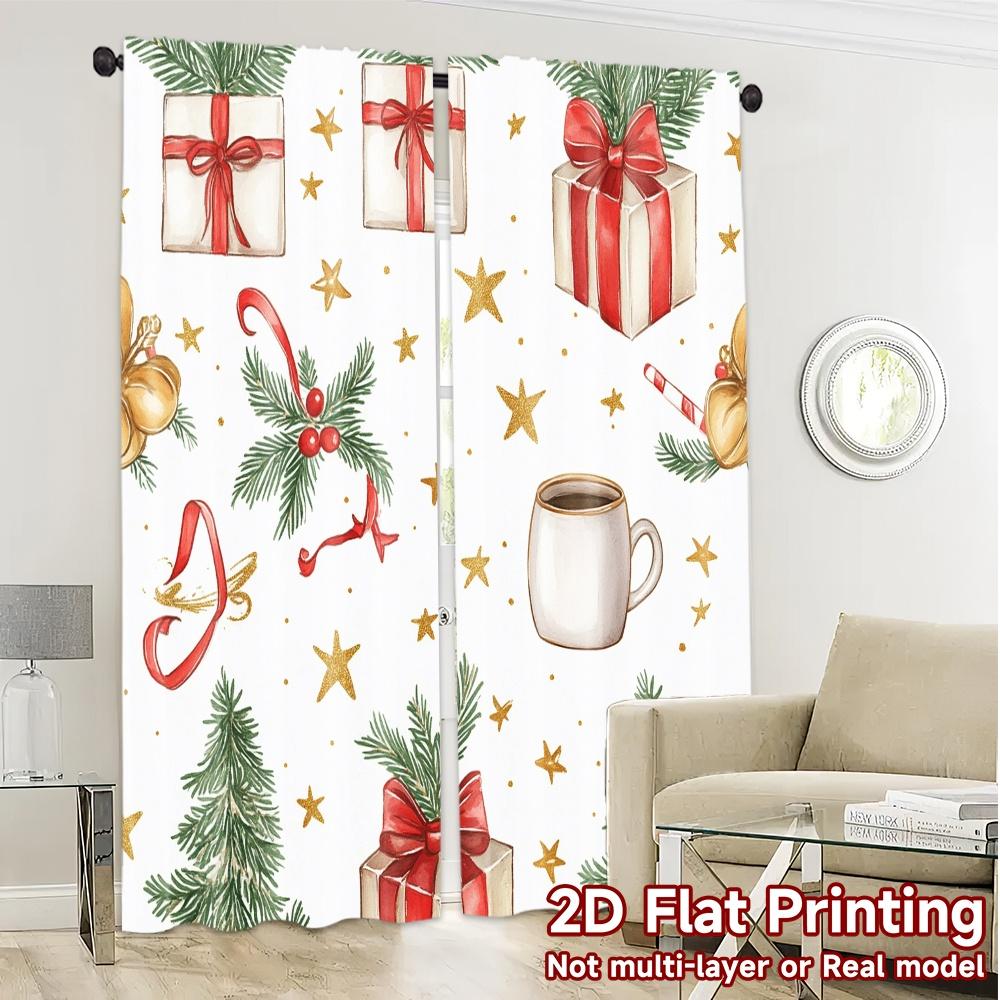 2pcs  Curtains Christmas Tree Bow Gift Snowflakes (3) Light Filtering Popular Curtains Machine Washable Fabric Curtains