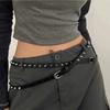 Double Loop Leather Waist Belt Extra Long Dress Jeans Belt Simple Women's Rivet Belt  Streetwear