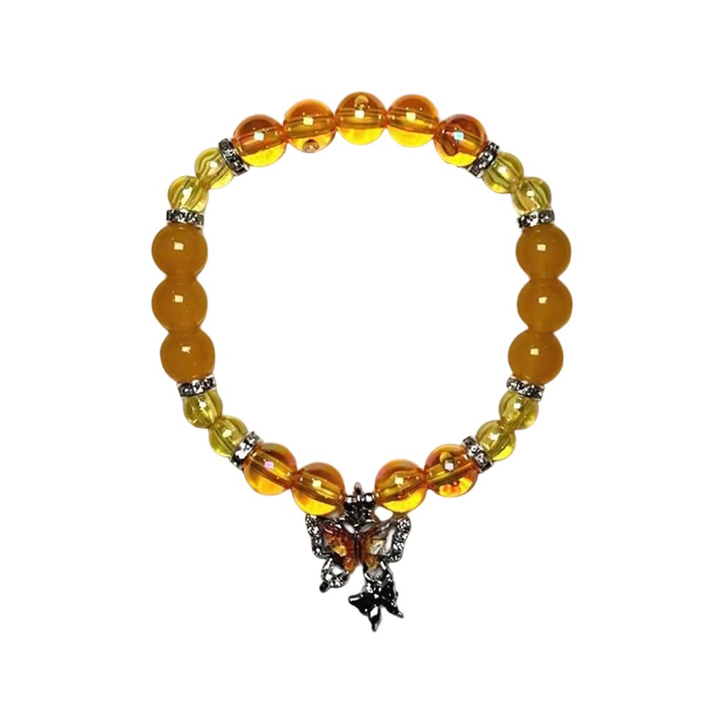 Elegant Glass Bead Bracelet Butterfly Pendant Handchain for Fashion Enthusiasts Handmade Friendship Wristchain