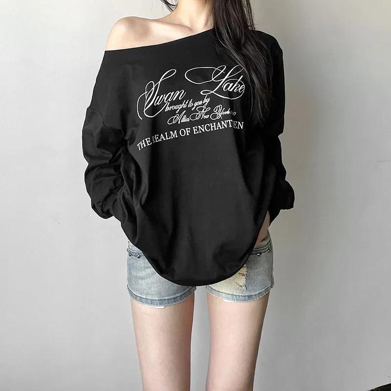 Stylish Letter Print Off,shoulder Short,sleeved Loose T,shirt Top