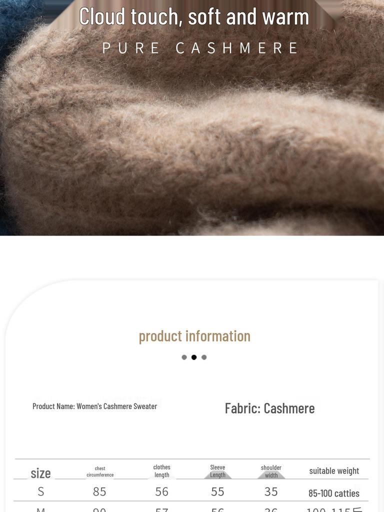 Women's Round Neck Cashmere Sweater - Thick Three-Ply Pullover for Autumn/Winter, Loose and Warm Versatile Base Layer Top.