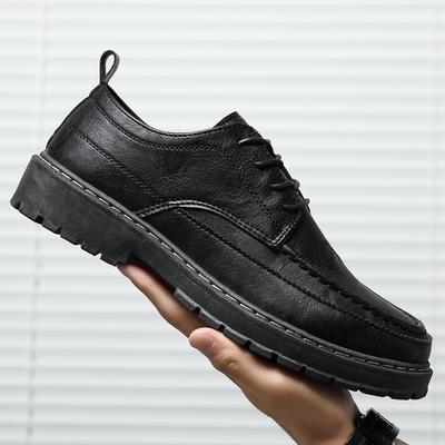 2024 New Men's Versatile Casual Black Leather Shoes Trend Outdoor Breathable Shoes Lace Up Driving Hiking Shoes for Man