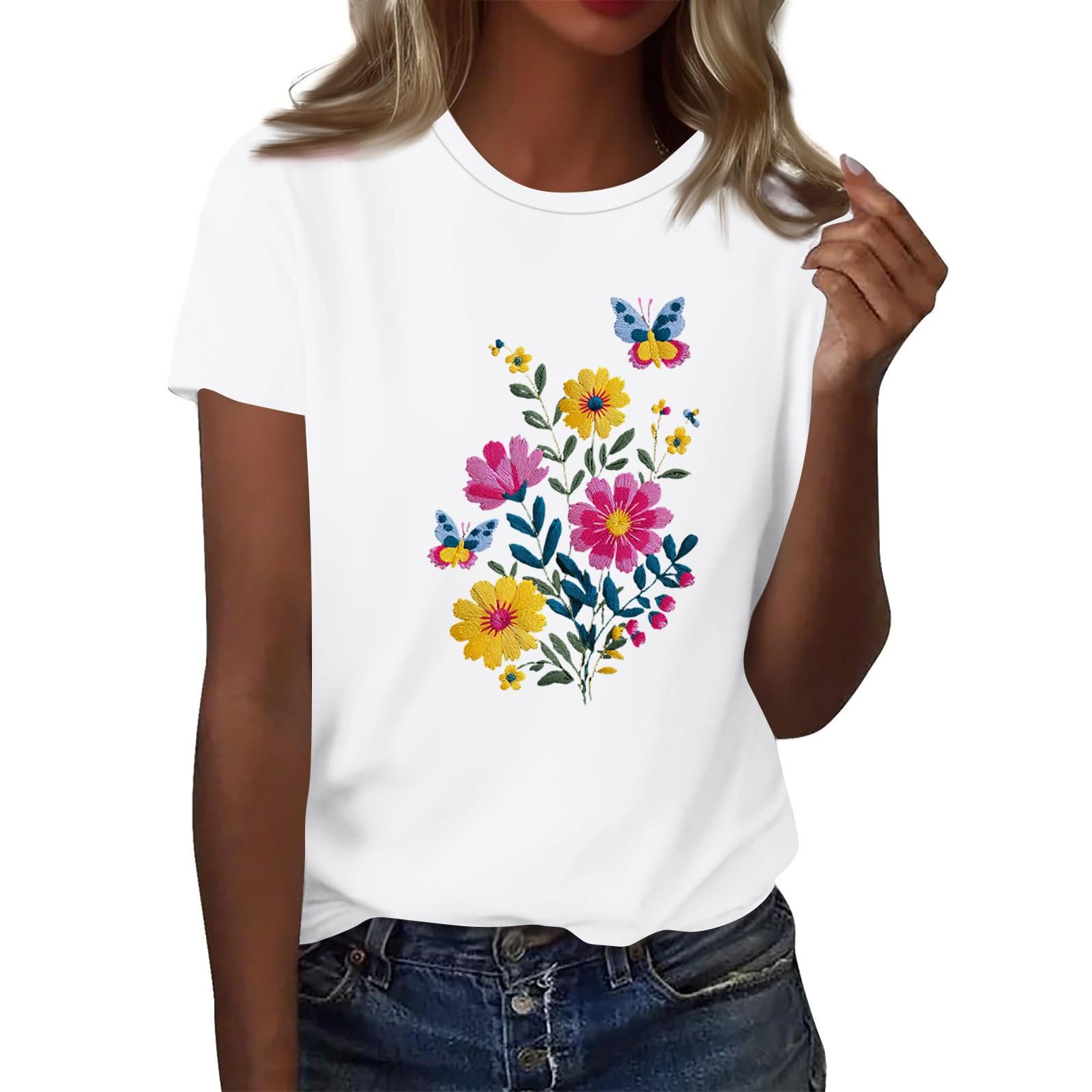 

Жіноча модна повсякденна футболка з принтом і круглим вирізом з короткими рукавами Топ Футболка Топ XL білий