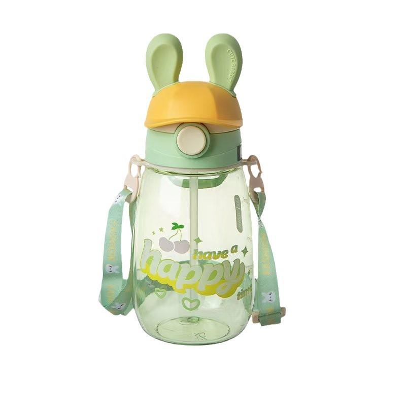 Water Bottle Creative Children Pc Plastic Cup Strap Kettle Kindergarten Student Cartoon Rabbit Straw Cup 1011 New